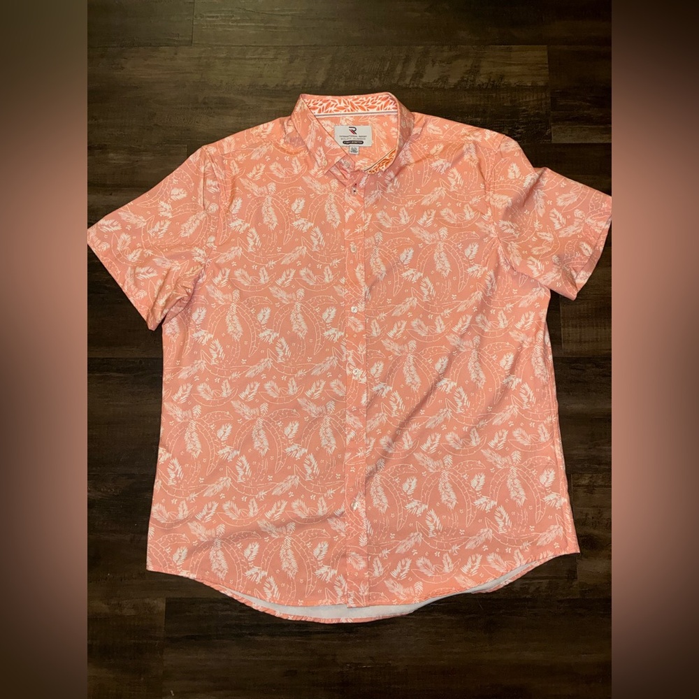 Men's International Report Coral Feather Print Button Down Shirt